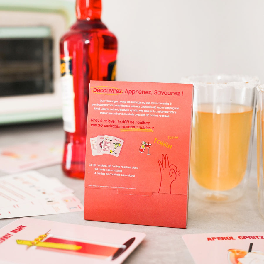 30 cartes de recettes de cocktails avec illustrations colorées