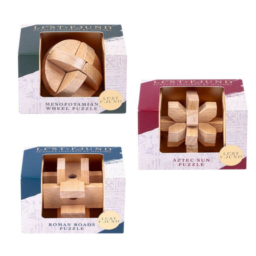 Casse-tête en bois clair représentant des civilisations anciennes