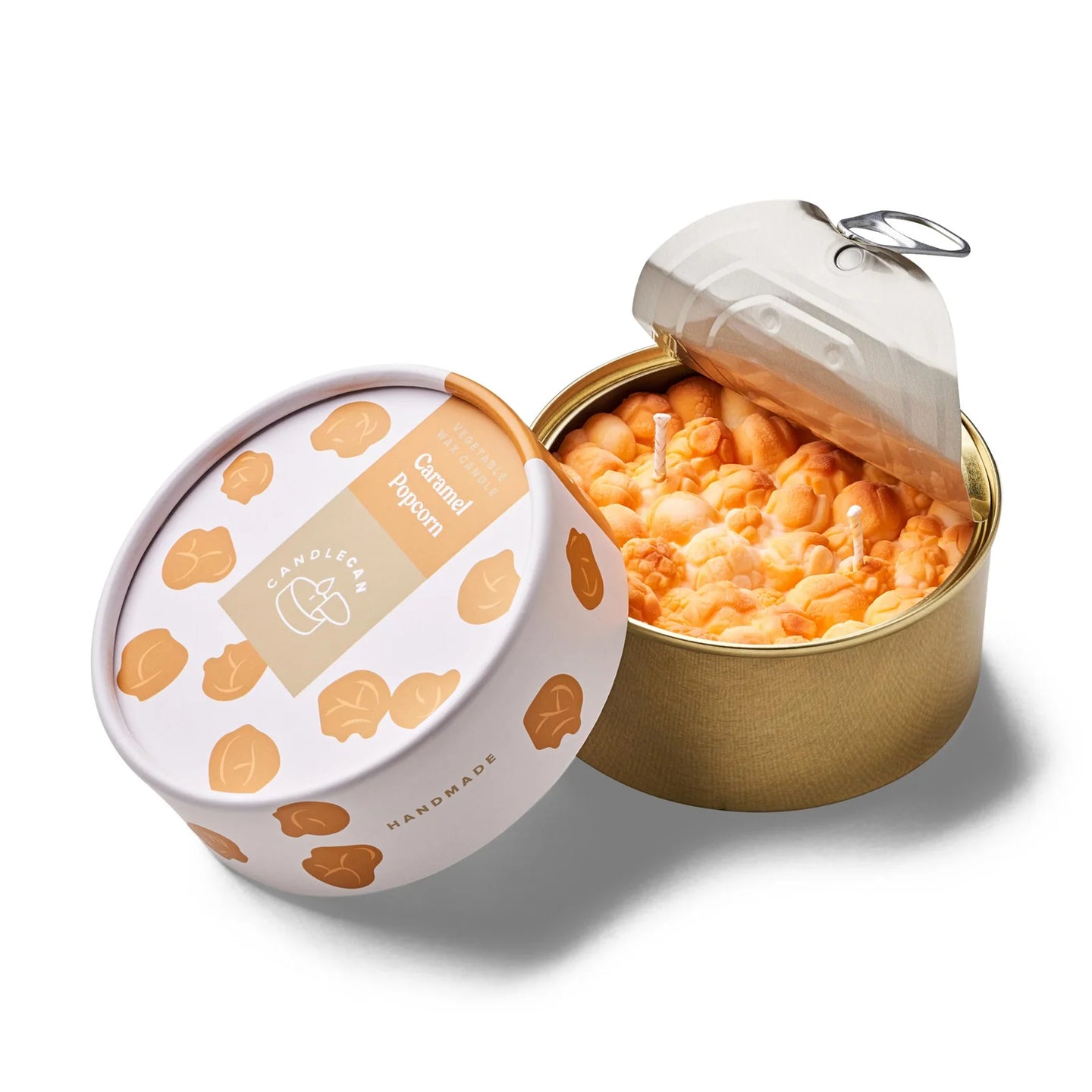 Bougie en forme de bol de pop-corn avec effet caramel