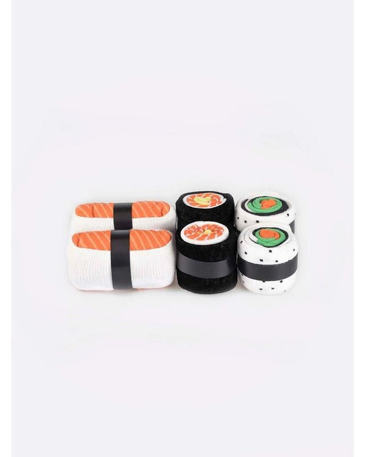 Chaussettes en forme de sushi dans une boîte colorée