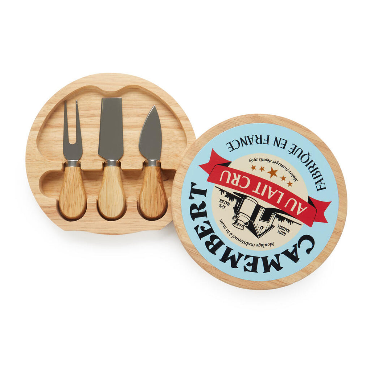 Plateau à fromage en forme de camembert avec ustensiles inclus