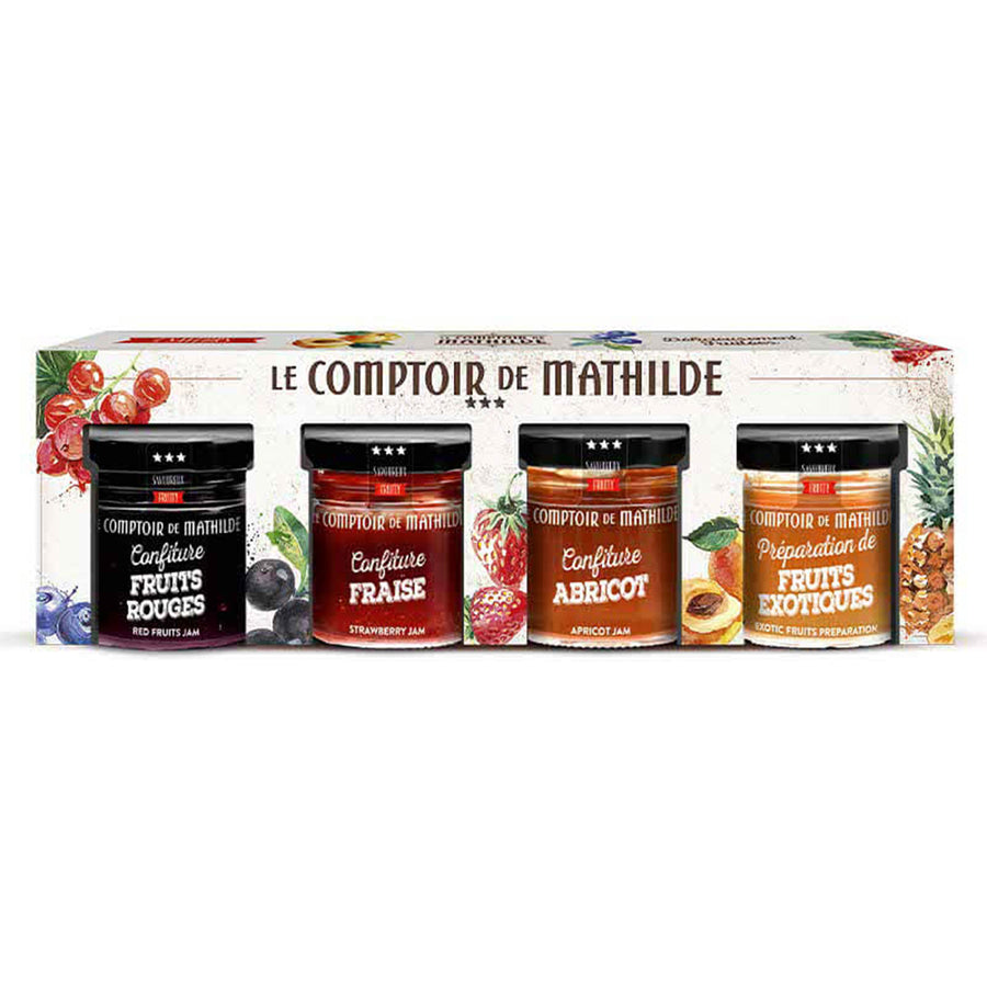 Coffret de 4 mini confitures avec étiquettes colorées