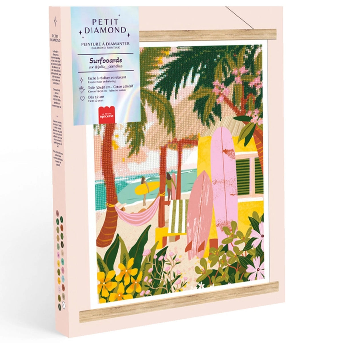 Coffret de diamond painting avec illustration de surfboards