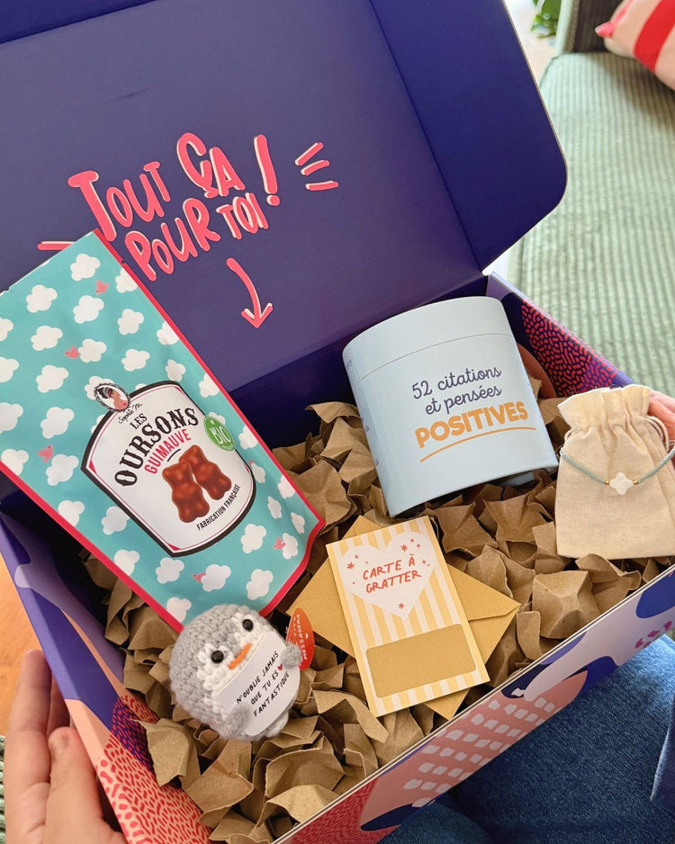 Coffret remonte moral avec chocolats et messages positifs