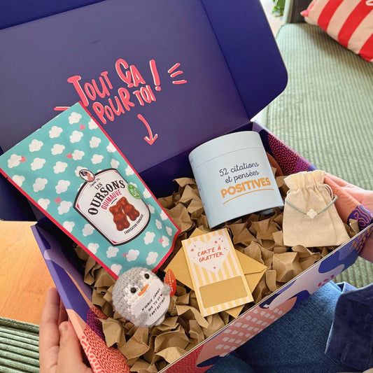 Coffret remonte moral avec chocolats et messages positifs