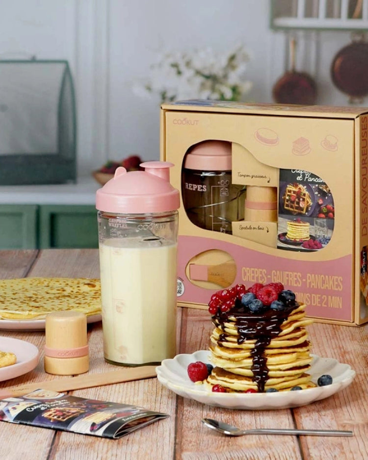 Coffret shaker avec repères pour crêpes et pancakes, vue de dessus