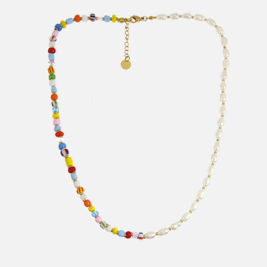 Collier Fantasia avec perles d'eau douce et verre coloré