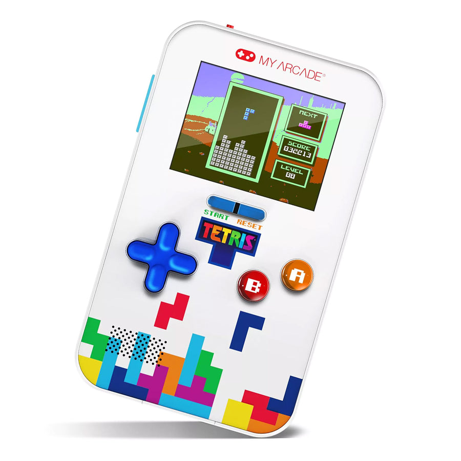 Console de poche Tetris vue de face avec écran rétro