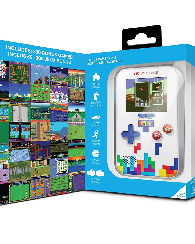 Console de poche Tetris vue de côté avec écran rétro