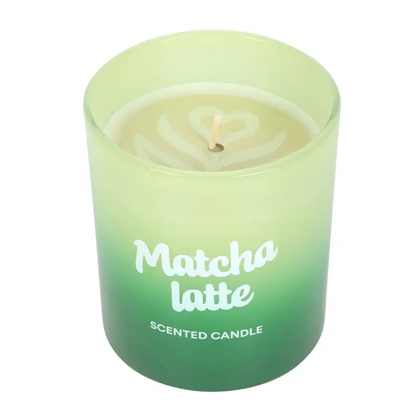 Bougie Matcha dans un pot en verre élégant sur fond neutre
