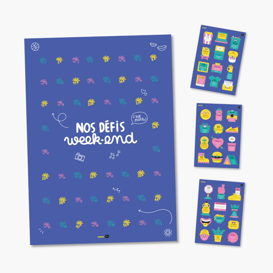 Poster coloré avec des défis ludiques pour enfants