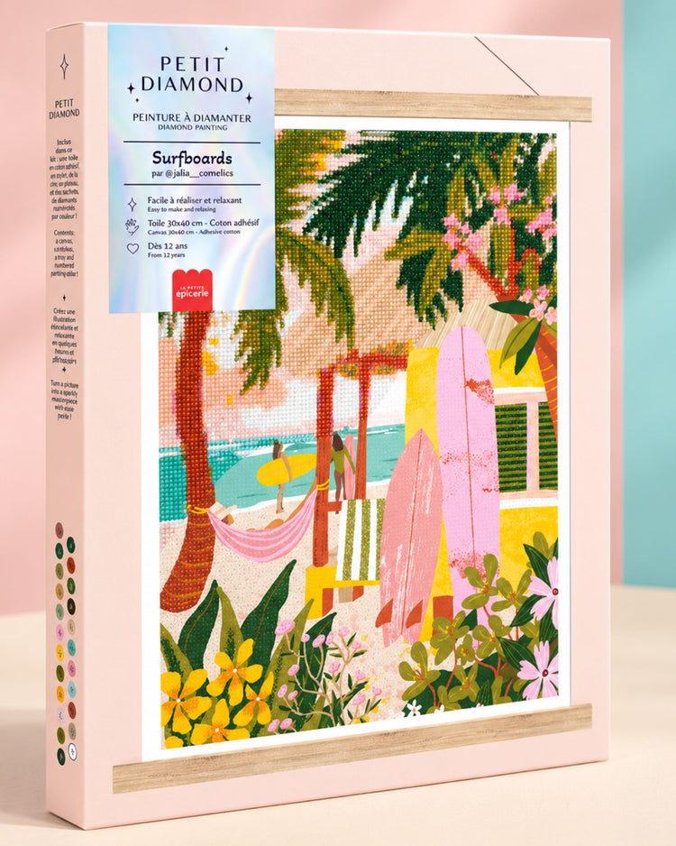 Coffret de diamond painting avec motif de surfboards colorés