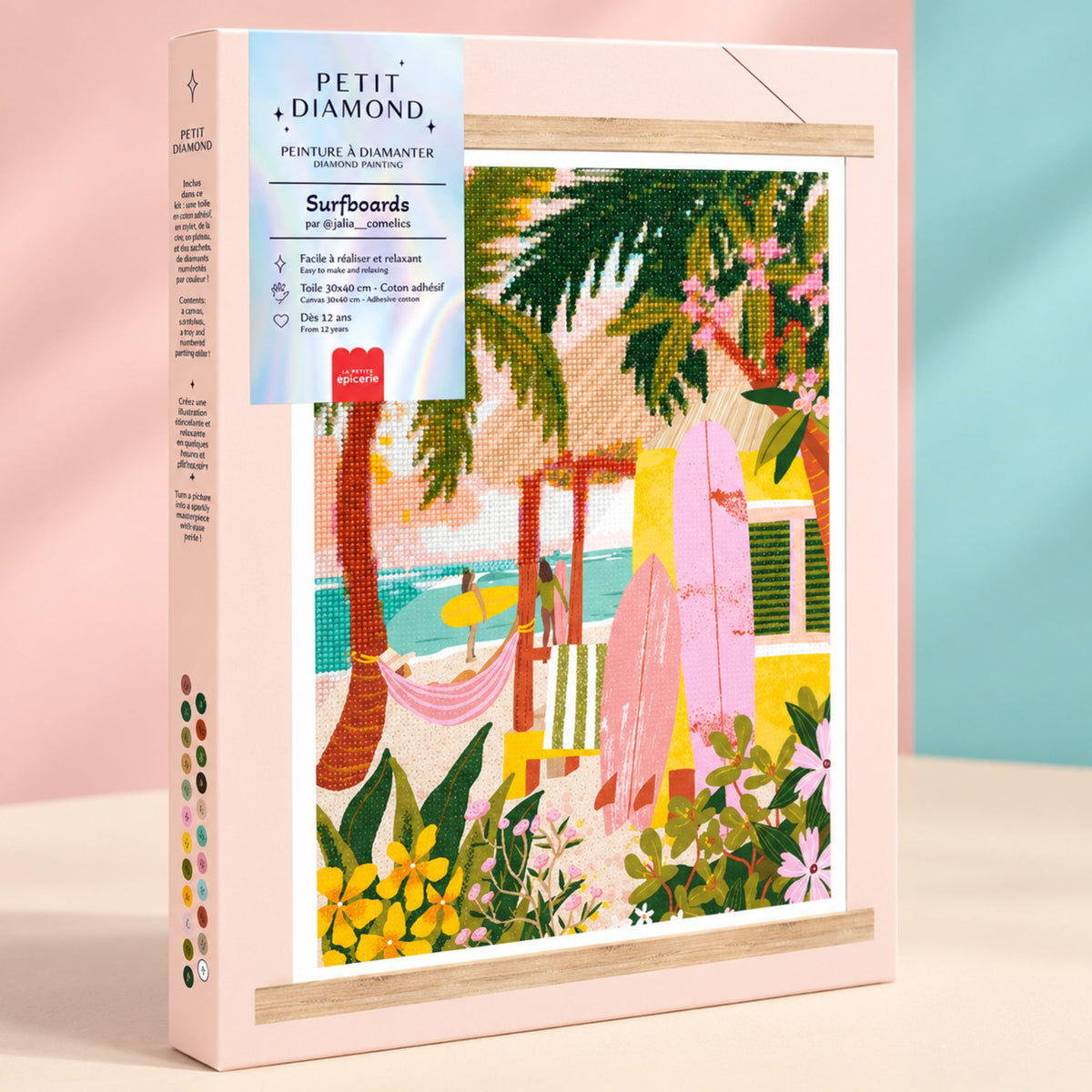 Coffret de diamond painting avec motif de surfboards colorés