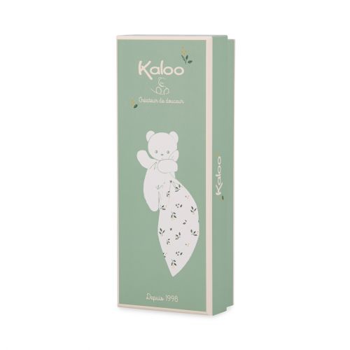 Doudou lapin avec grandes oreilles et motifs feuillus