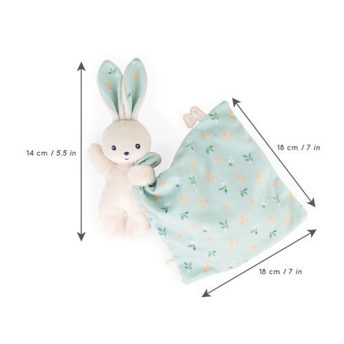 Doudou lapin avec grandes oreilles et motifs feuillus