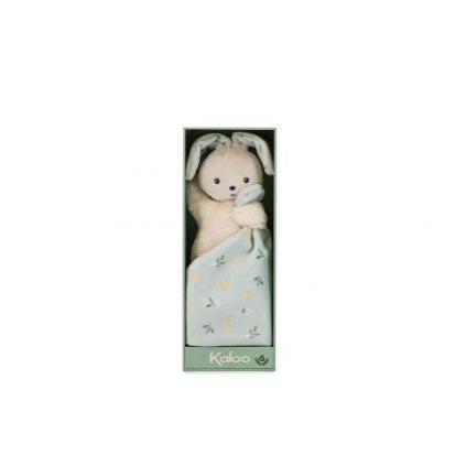 Doudou lapin avec grandes oreilles et motifs feuillus