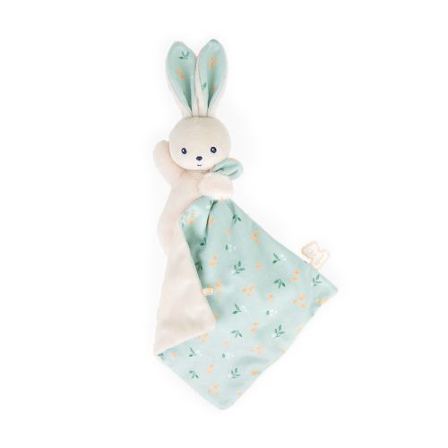 Doudou lapin avec grandes oreilles et motifs feuillus