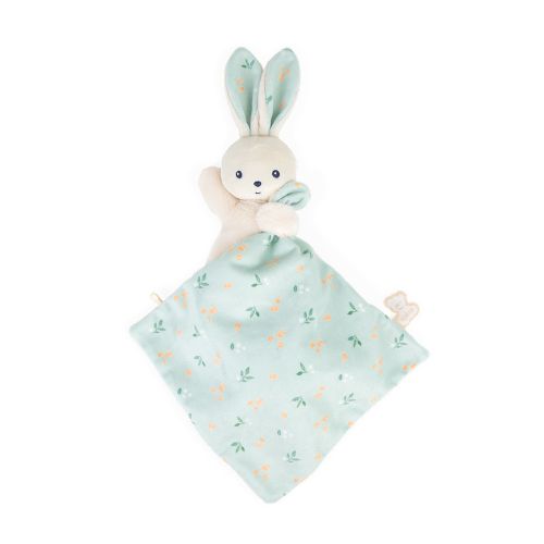 Doudou lapin avec grandes oreilles et motifs feuillus