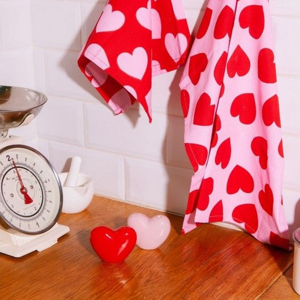 Ensemble de torchons en coton avec motifs de cœur en gros plan