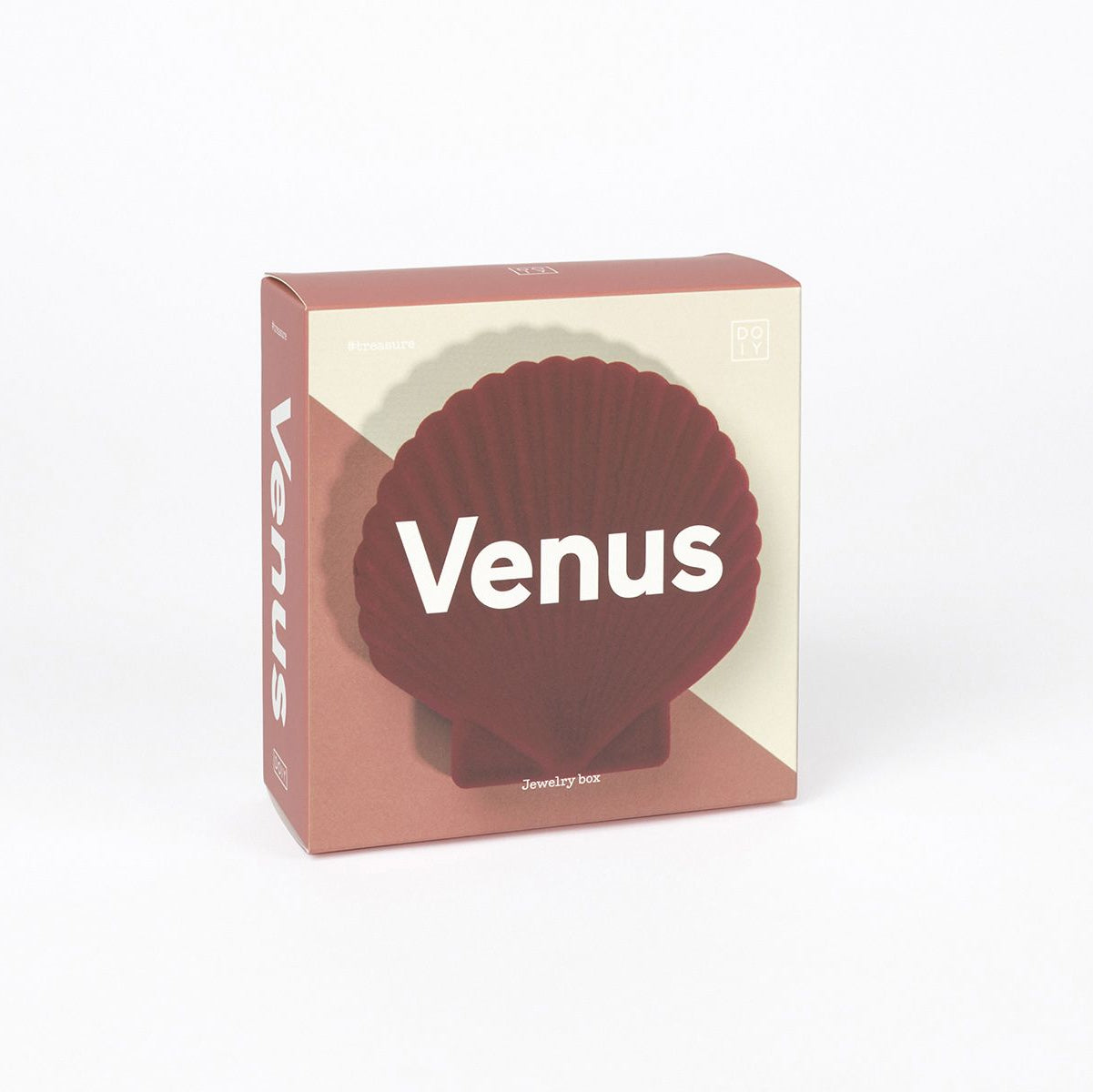 Boîte à bijoux en forme de coquillage rouge, vue de dessus