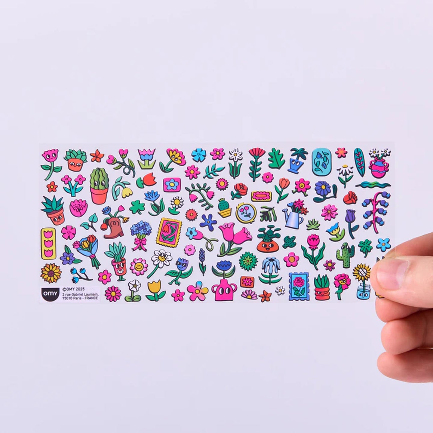 Planche de stickers colorés de fleurs et plantes en pots