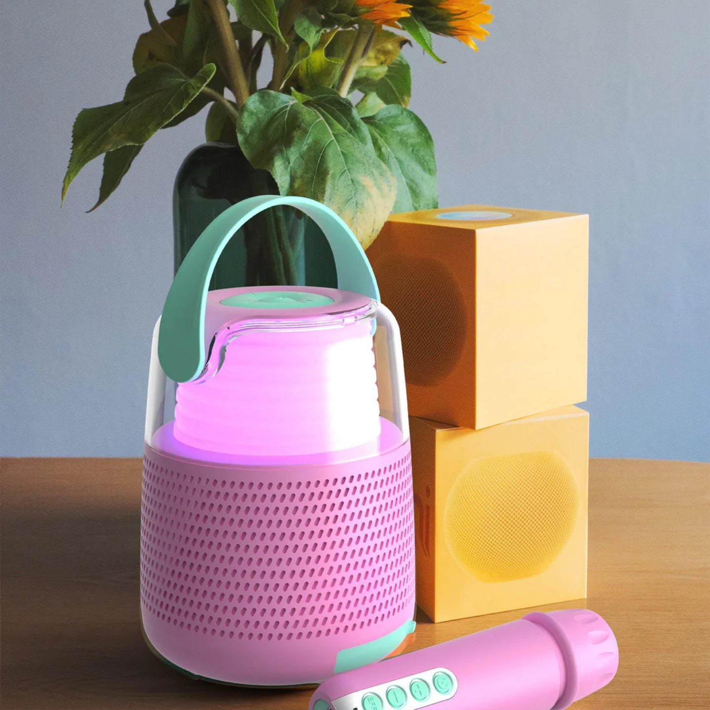 Enceinte Bluetooth lumineuse avec micro sans fil en action