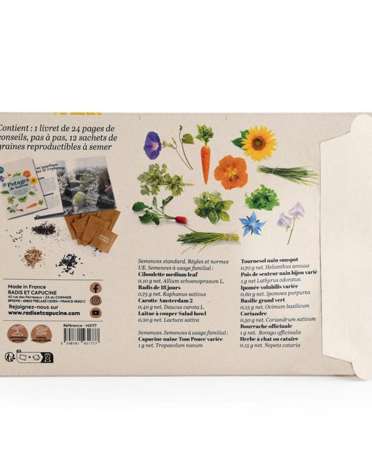 Ensemble de 12 sachets de graines pour potager sur balcon
