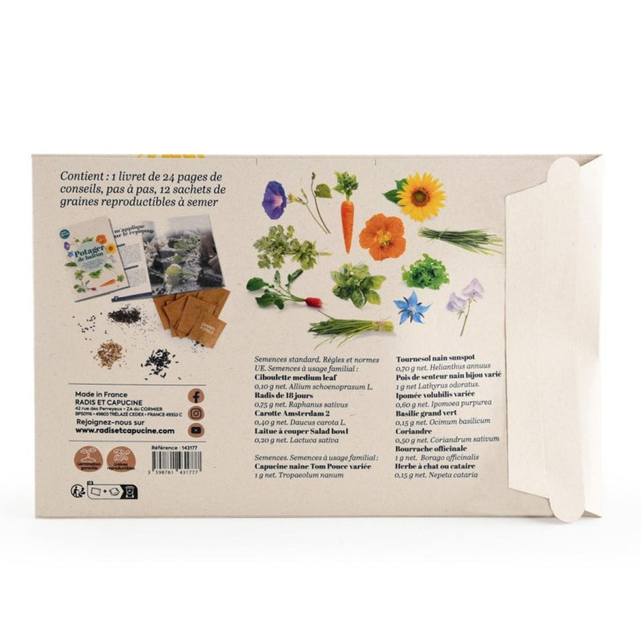 Ensemble de 12 sachets de graines pour potager sur balcon