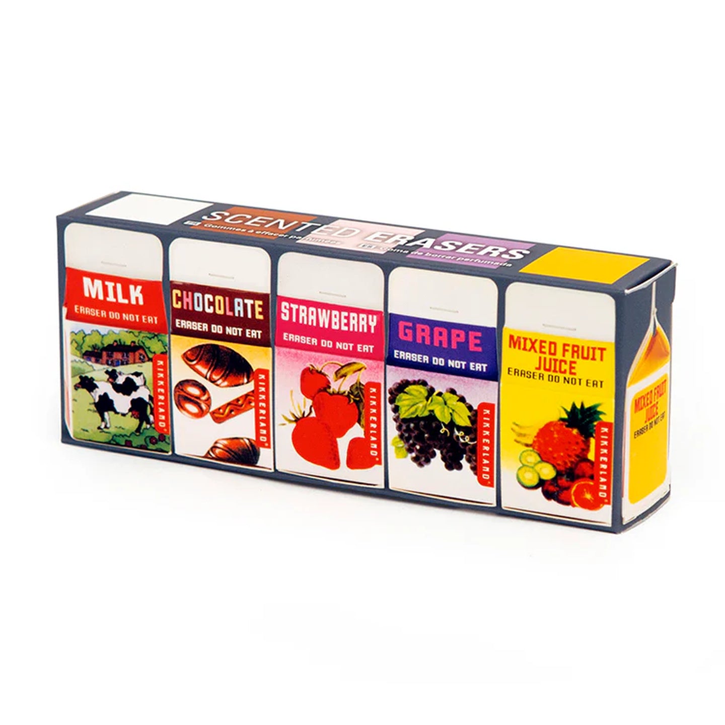 Gommes parfumées en forme de brique de lait, couleurs vives