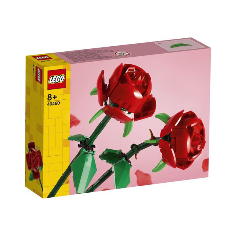 Deux roses Lego avec tiges ajustables et feuilles vertes