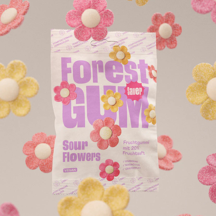 Bonbons vegan en forme de fleurs avec texture brillante