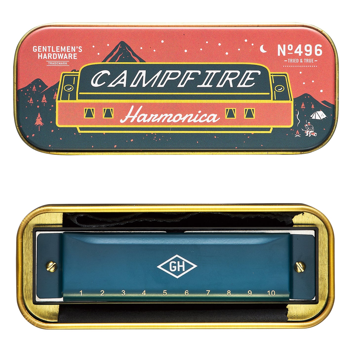 Harmonica de camping avec finition métallique brillante