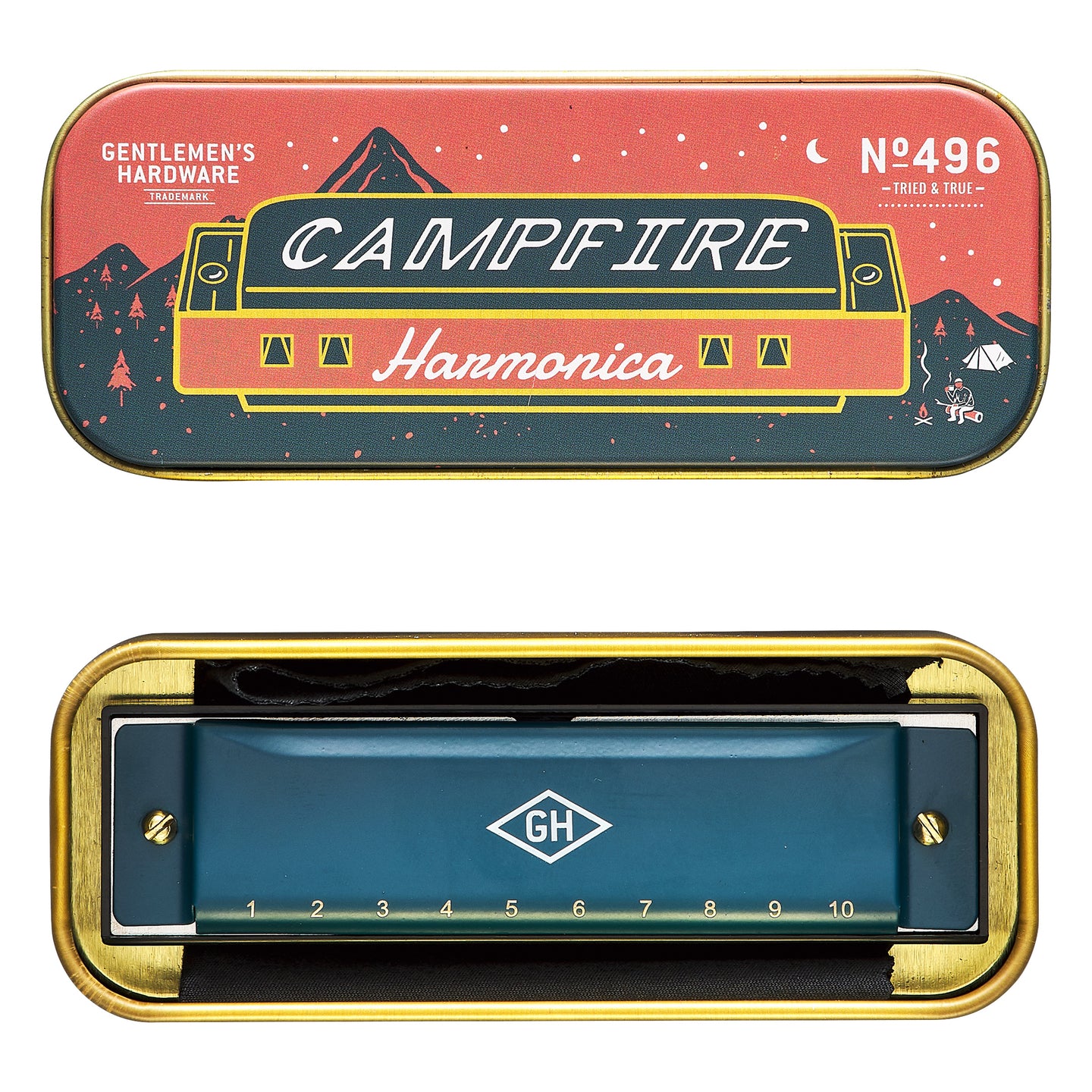 Harmonica de camping avec finition métallique brillante