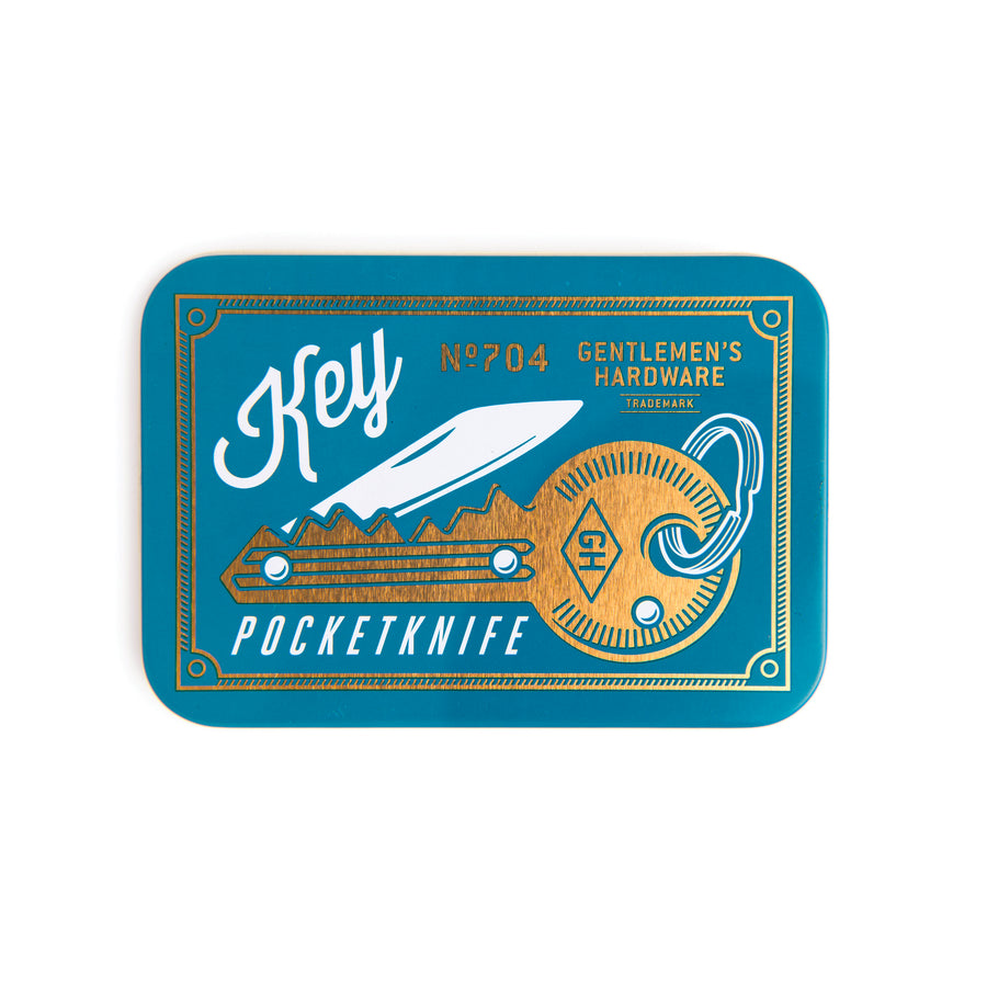 Couteau de poche en laiton avec forme de clé, vue de côté