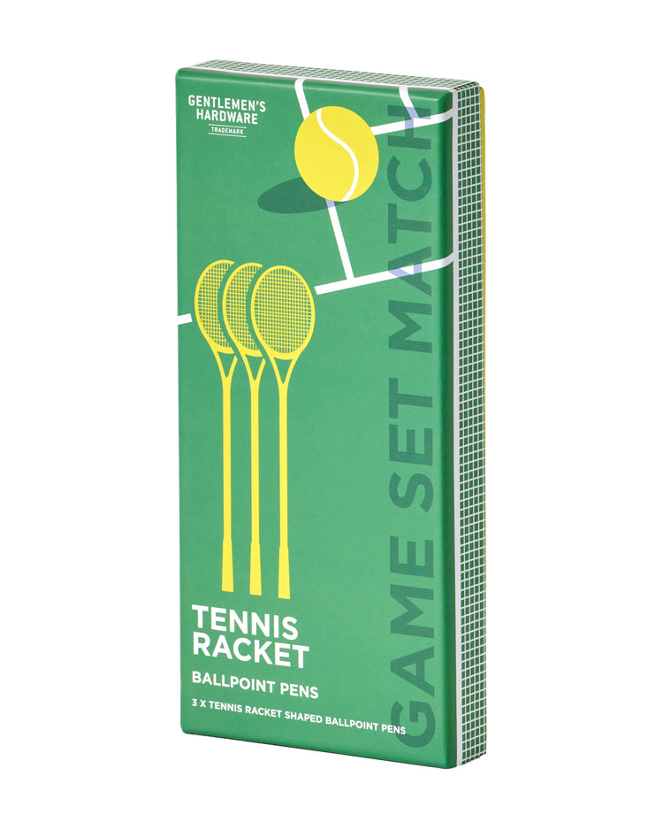 Trois stylos en forme de raquette de tennis sur fond clair