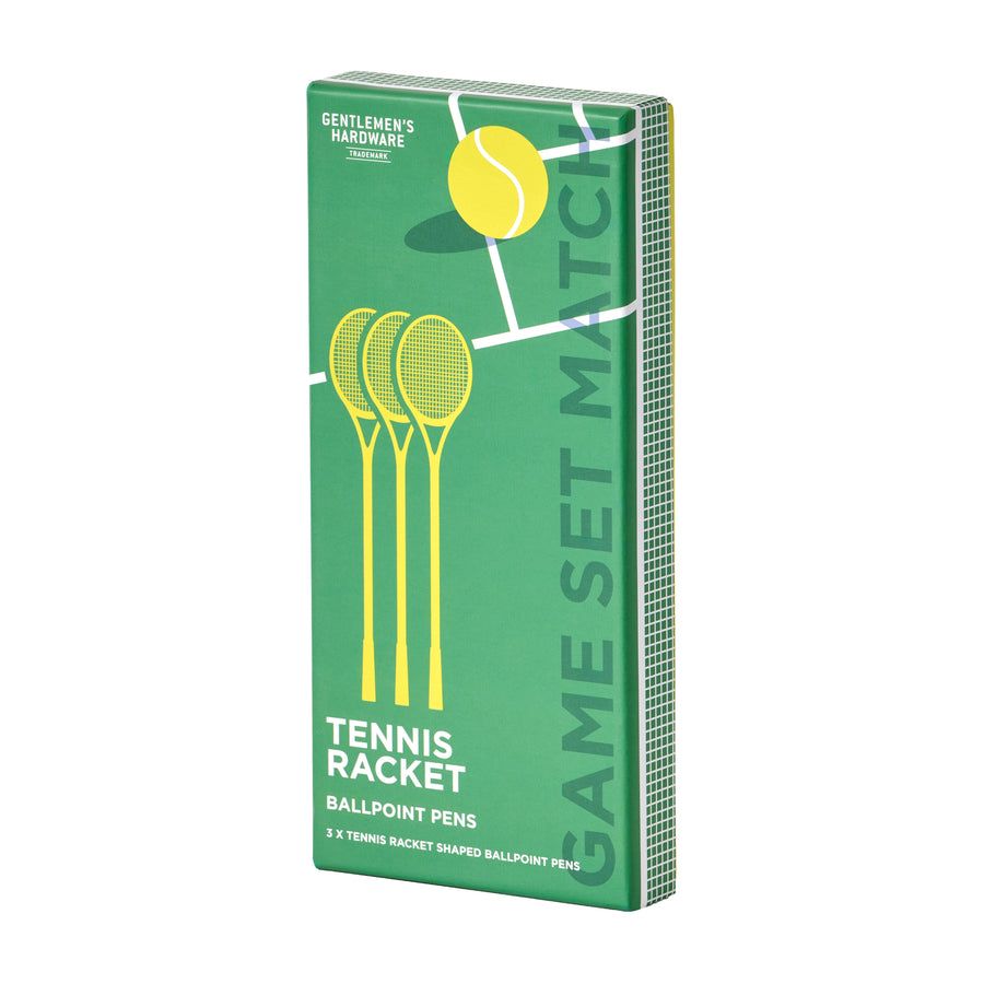 Trois stylos en forme de raquette de tennis sur fond clair