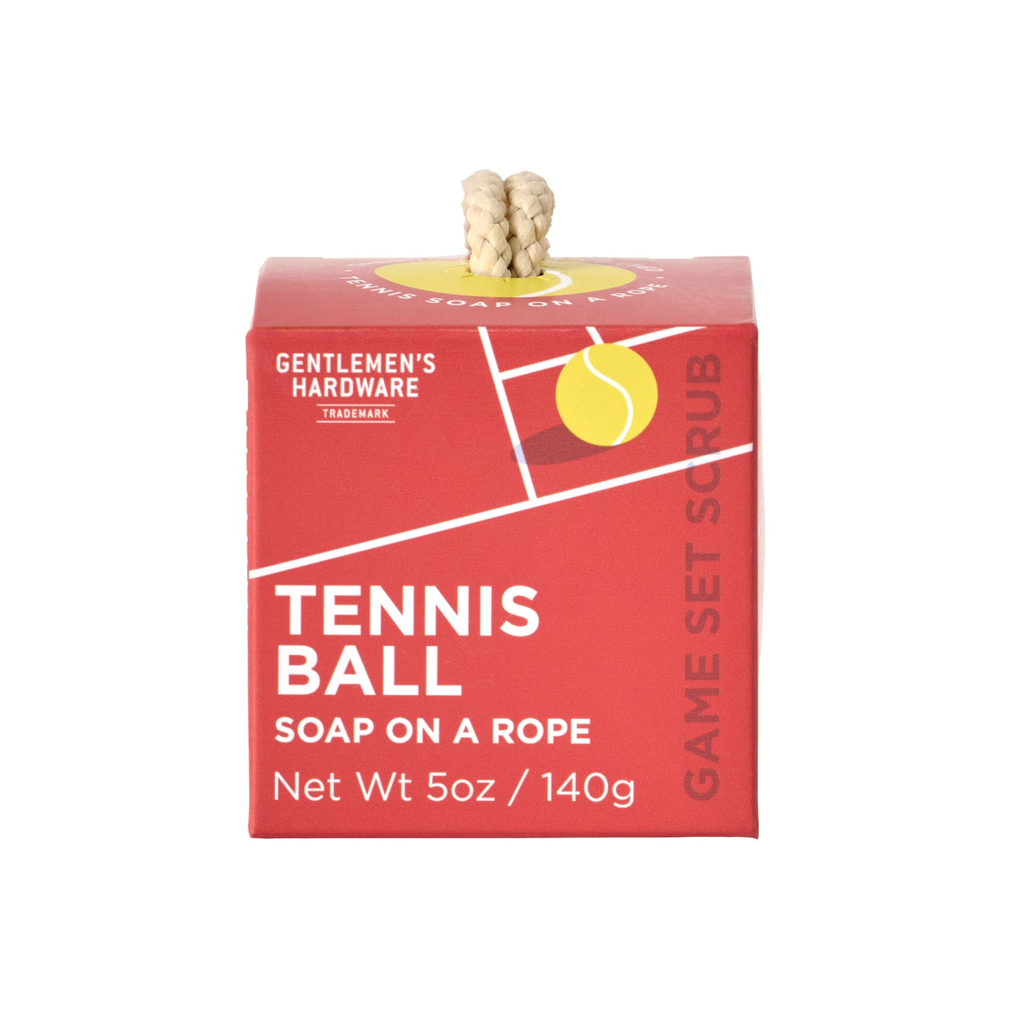Savon en forme de balle de tennis avec corde, texture lisse