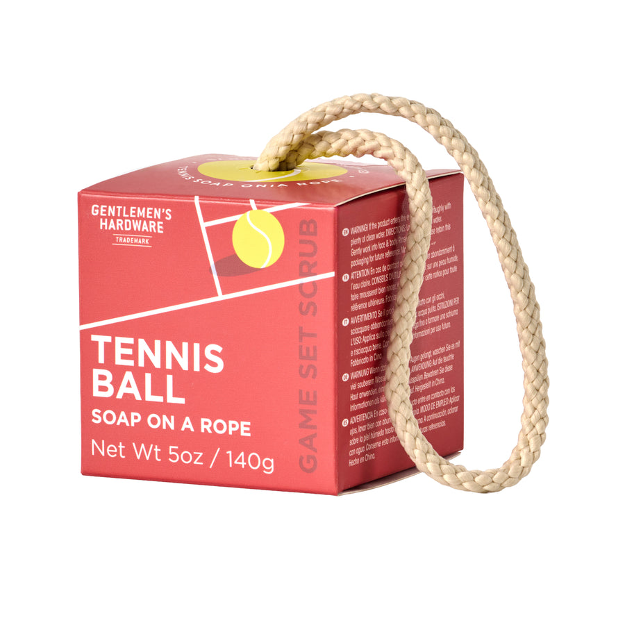 Savon en forme de balle de tennis avec corde, texture lisse