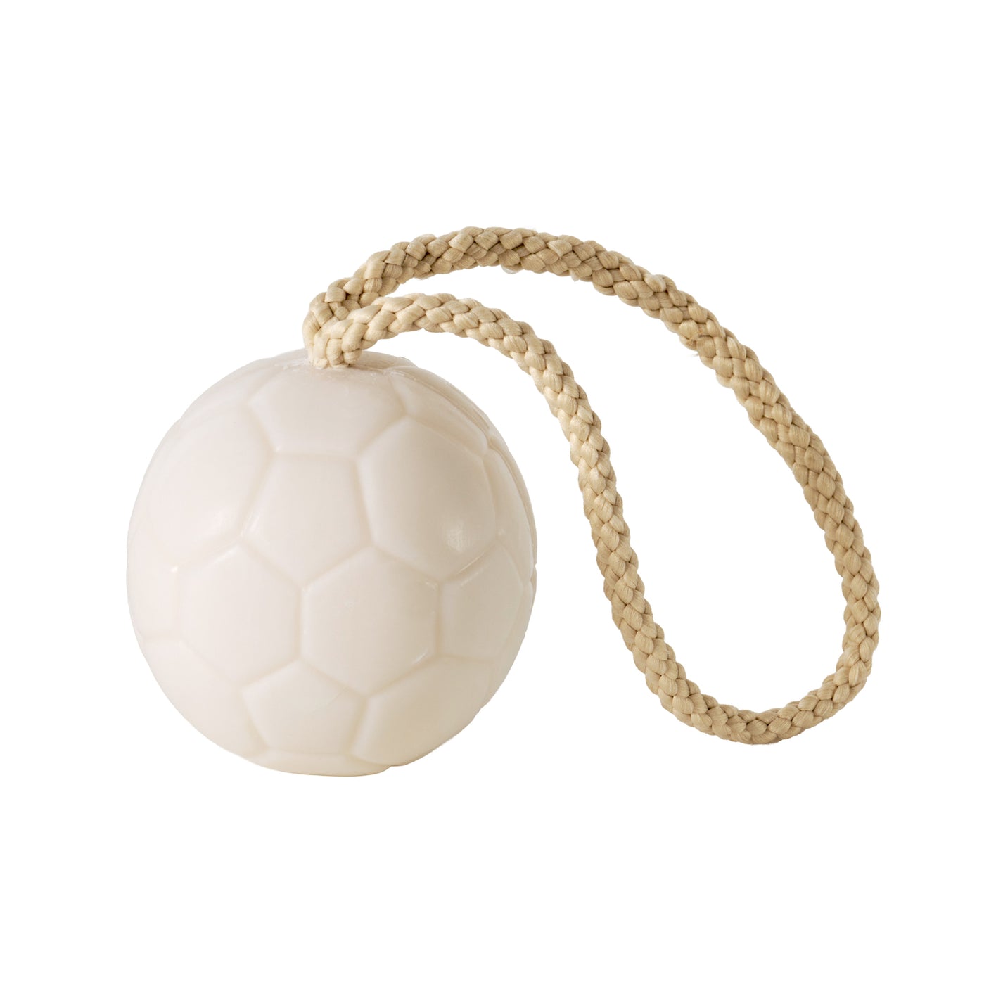 Savon en forme de ballon de foot avec corde de suspension