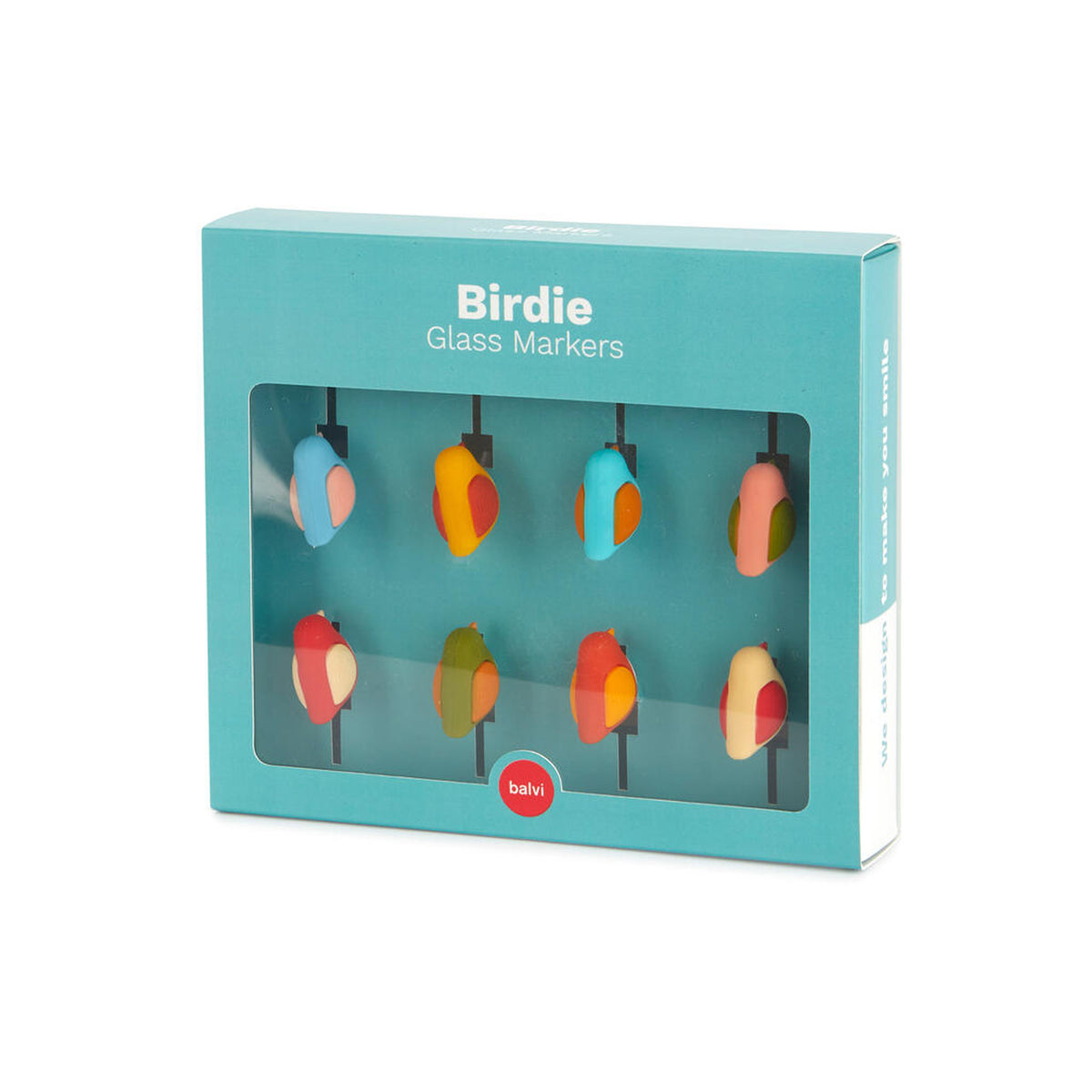 Marqueurs de verre Birdie colorés en forme d'oiseaux sur un verre