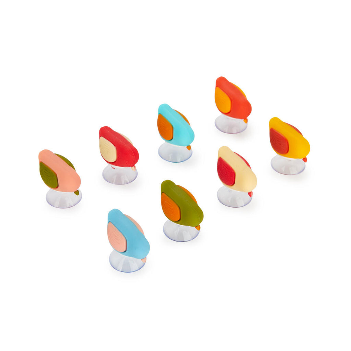 Marqueurs de verre Birdie colorés en forme d'oiseaux sur un bord