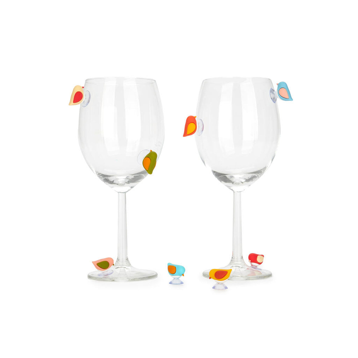Marqueurs de verre Birdie colorés en forme d'oiseaux sur un verre