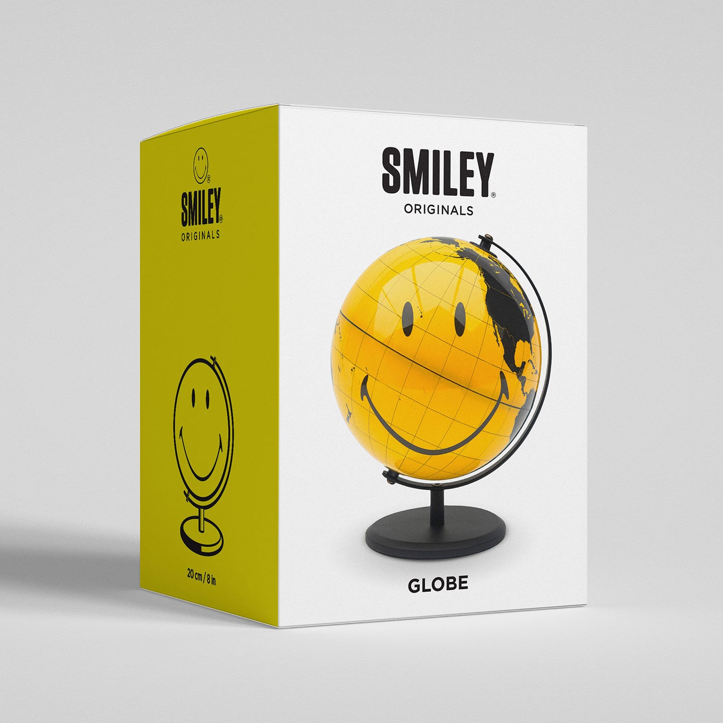 Globe terrestre Smiley avec motifs joyeux sur fond noir