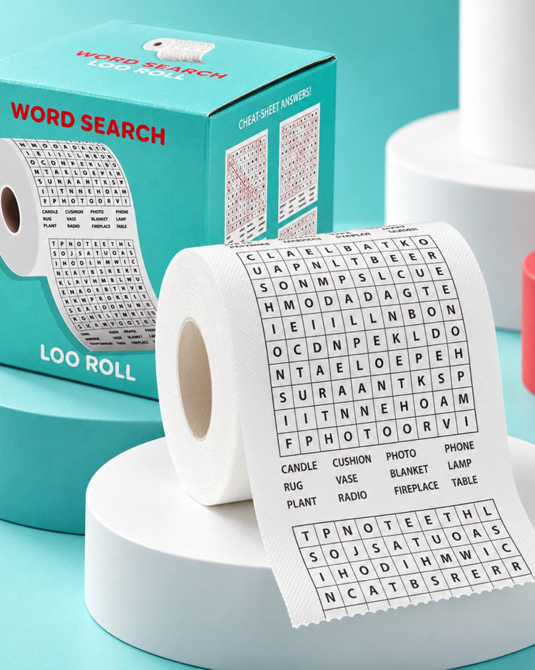 Rouleau de papier toilette avec mots mêlés sur le motif