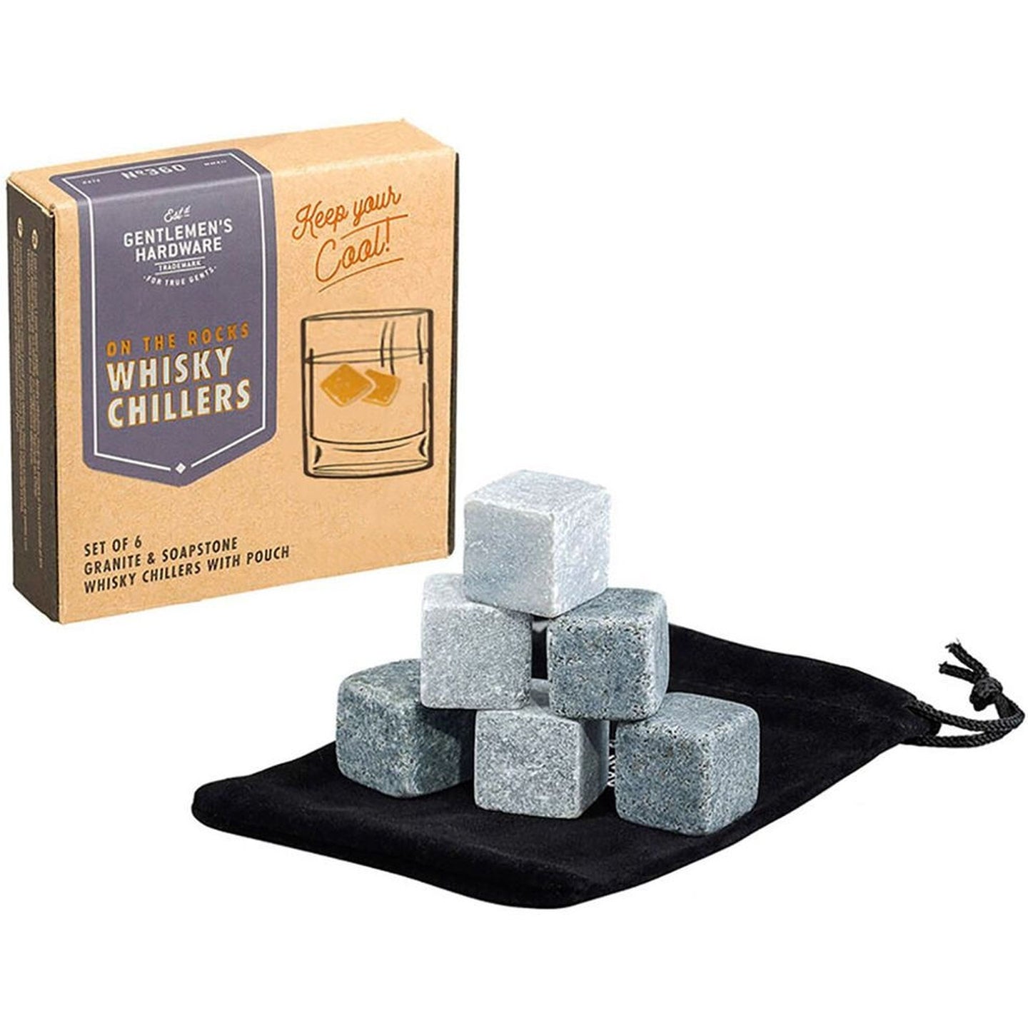 Pierres à whisky en pierre grise, texture rugueuse et naturelle