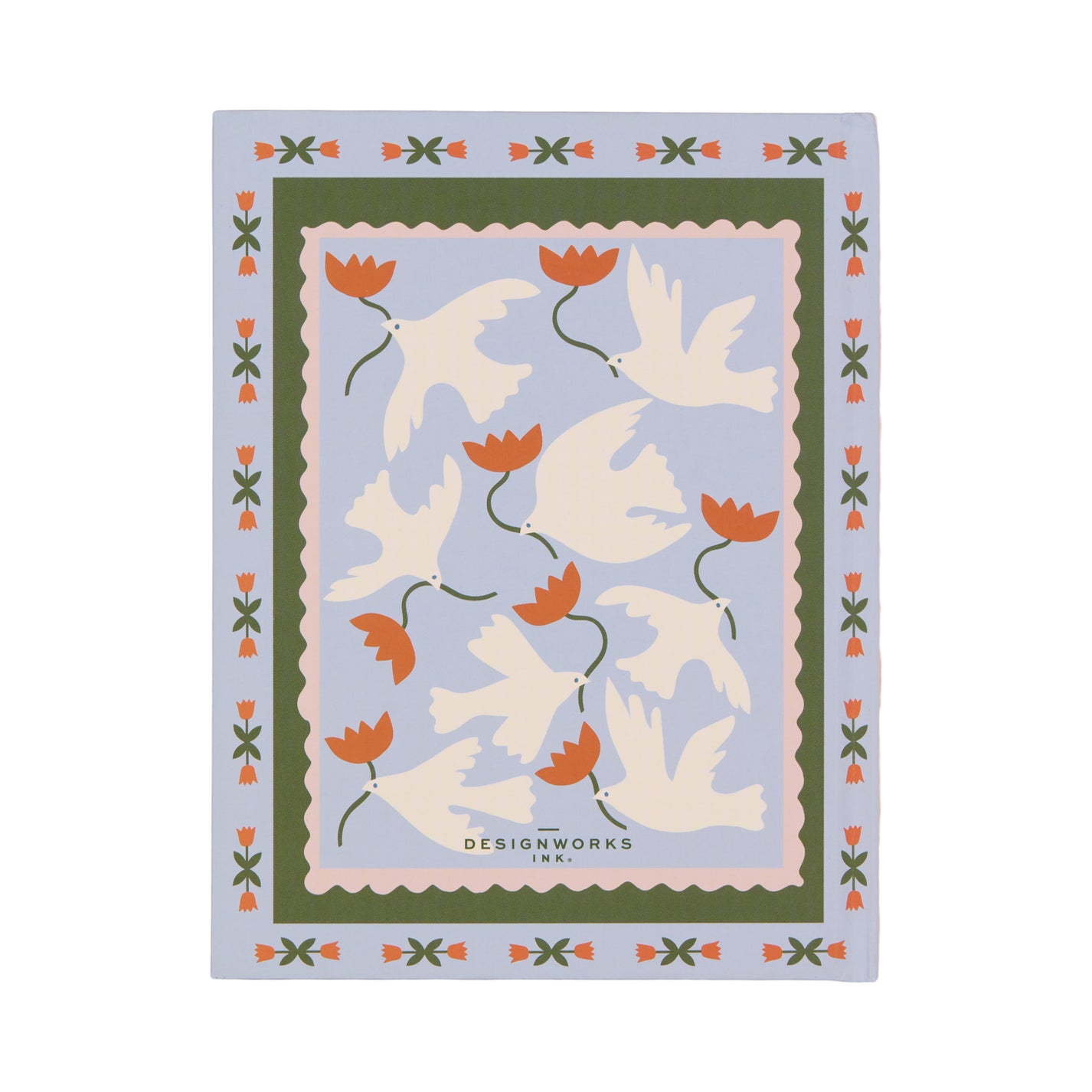 Carnet décoré d'hirondelles et fleurs oranges sur fond clair