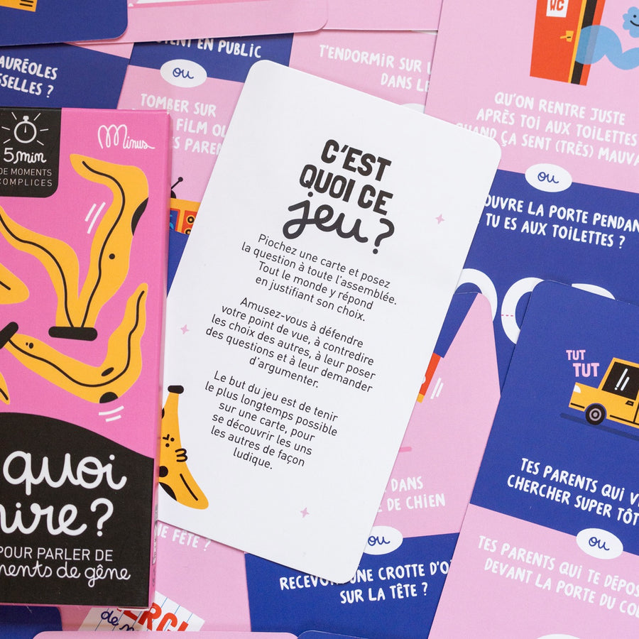 Boîte du jeu de débats avec illustrations colorées et amusantes.