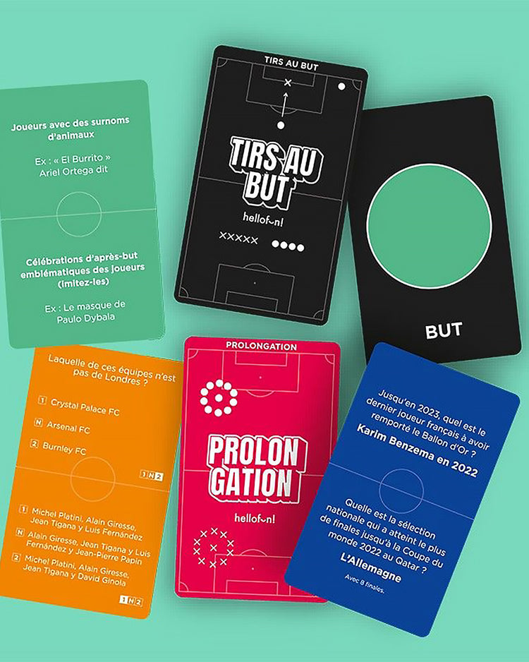 Cartes du jeu Tiki Taka avec illustrations de joueurs de football.