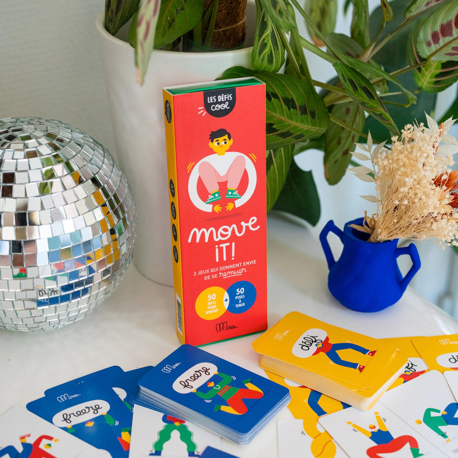 Cartes colorées du jeu Move it avec illustrations ludiques