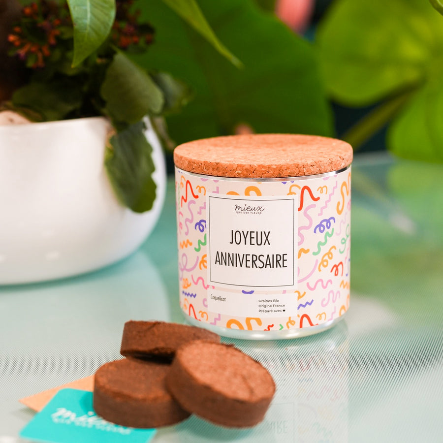 Kit à planter avec palet déshydraté et graines de coquelicot